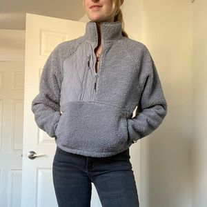 JoyLab Grey Half Zip Teddy Jacket with Quilted Pocket
